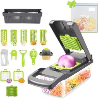Vegetable Chopper Pro 16 in 1 Manual Slicer, Onion Chopper Professional food multifuntional with Stainless Steel Blades and container & Bonus Eco-Friendly Storage Bags