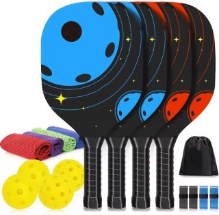 Pickleball Paddles Set Contains 4 Racquets 4 Balls 4 Sweatbands 1 Storage Bag Wooden Pickleball Racquet Set