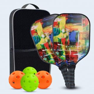 High-Quality Multi-Color Fiberglass Pickleball Paddle Set with Air Hole PU Handle and Rubber Grip - Customized Logo & Designs Available