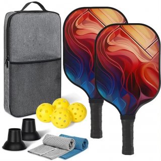 Graphite & Glass Fiber Composite Pickleball Paddle Set with Aramid Honeycomb Core - Includes 2 Paddles, 4 Balls, and 1 Pack