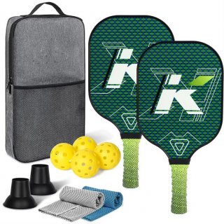Fiberglass & PP Honeycomb Pickleball Racquet Set - Includes 2 Racquets, 4 Balls, and 1 Pack