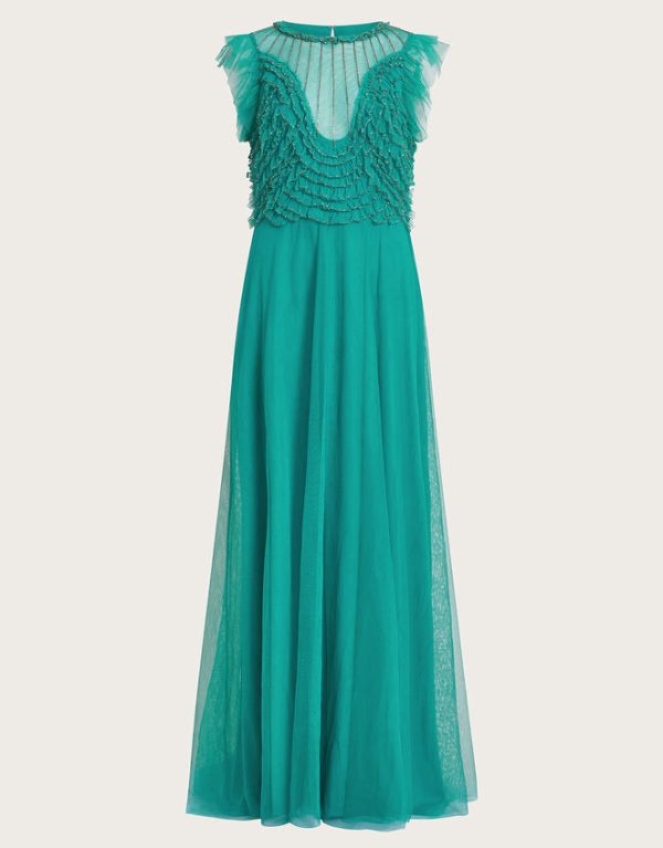 Monsoon Irina Hand-Embellished Maxi Dress Green - Image 5