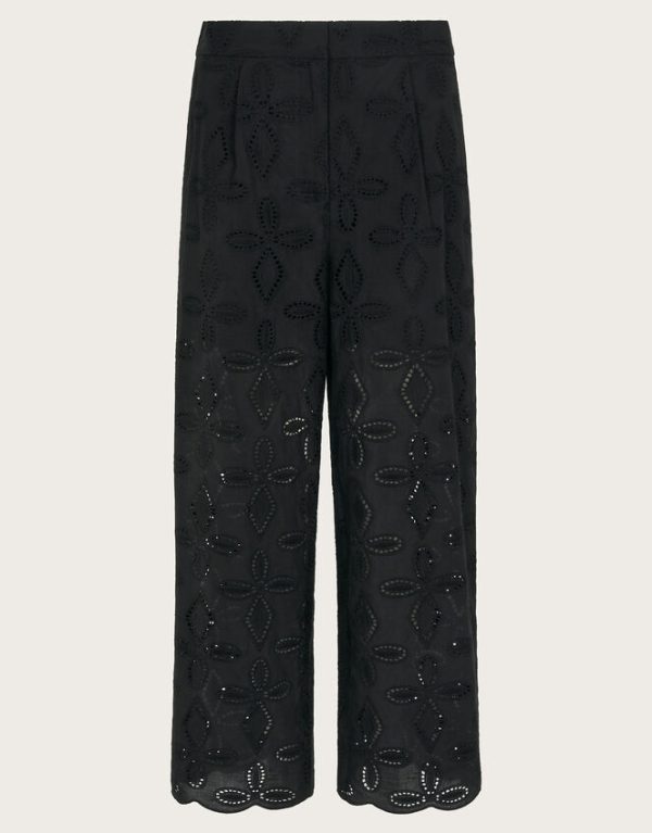 Monsoon Brooke Broderie Wide Leg Trousers Black - Image 6