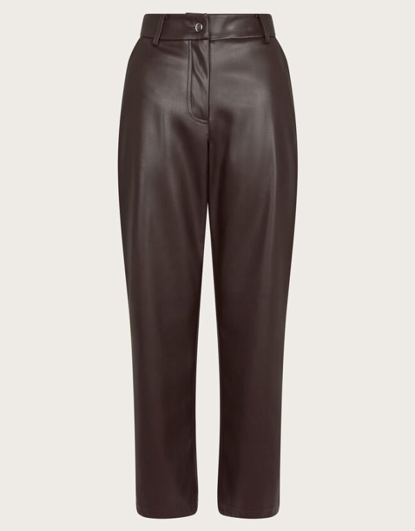 Monsoon Parker Faux Leather Trousers Brown - Image 6