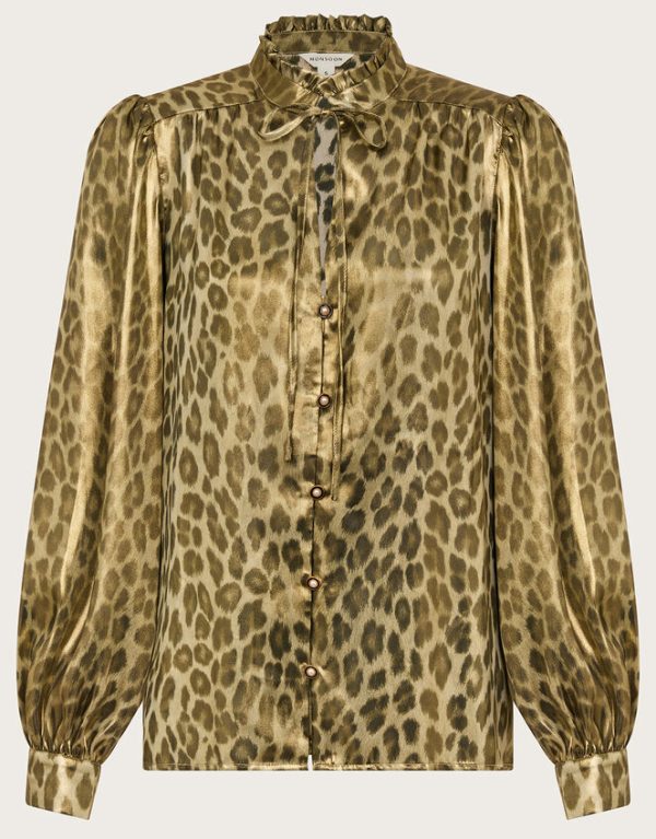 Monsoon Lena Leopard Print Blouse Gold - Image 6