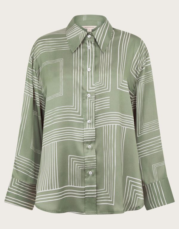 Monsoon Anica Print Satin Shirt Green - Image 6