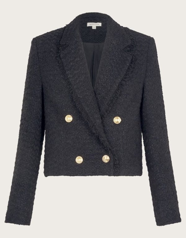 Monsoon Rubi Crop Tweed Blazer Black - Image 6