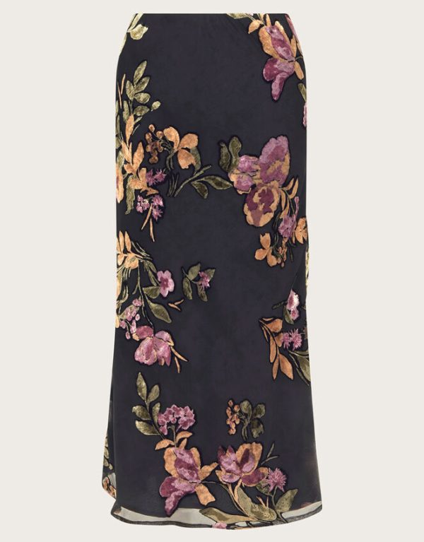 Monsoon Ariella Floral Devore Midi Skirt Black - Image 5