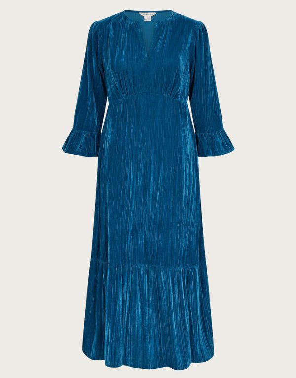 Monsoon Mabel V-Front Crushed Velvet Midi Dress Teal - Image 5