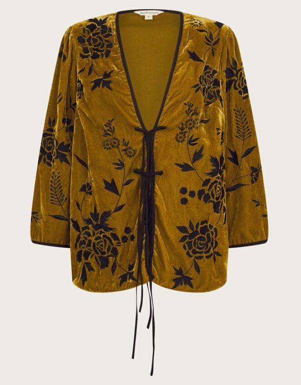 Monsoon Jasmine Floral Velvet Tie Jacket Green - Image 6