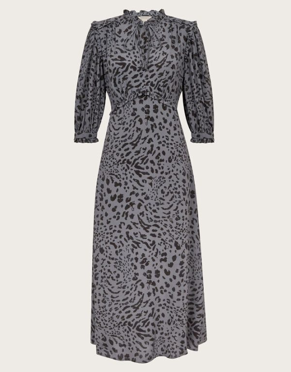 Monsoon Aubrey Leopard Print Midi Dress Grey - Image 5