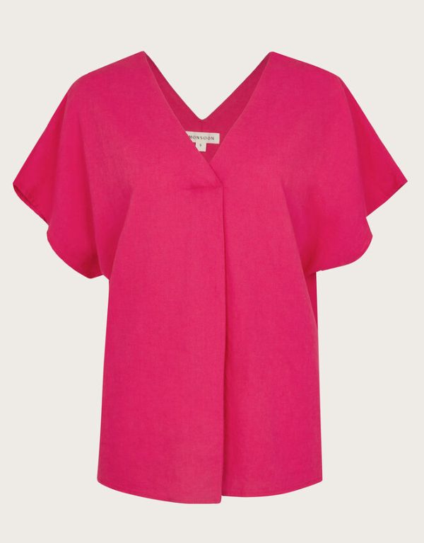 Monsoon Viola V-Neck Pintuck T-Shirt Pink - Image 5