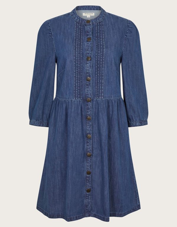 Monsoon Mae Pintuck Denim Dress Blue - Image 6