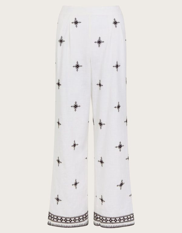 Monsoon Eleanor Embroidered Trousers Ivory - Image 6