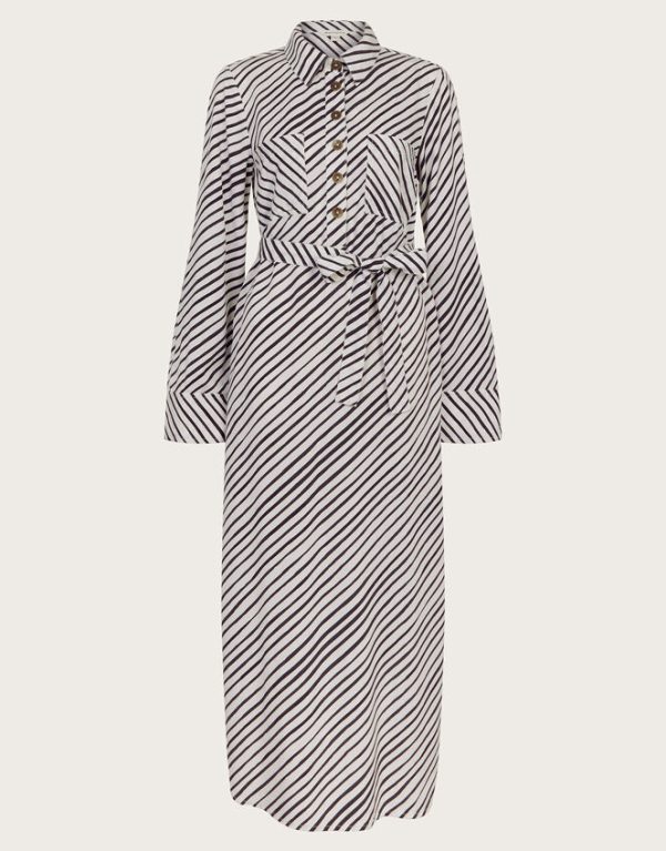 Monsoon Sabitha Stripe Midi Shirt Dress Black - Image 6