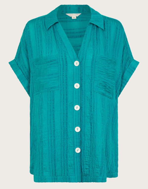 Monsoon Sofia Textured Short Sleeve Shirt Teal - Image 6