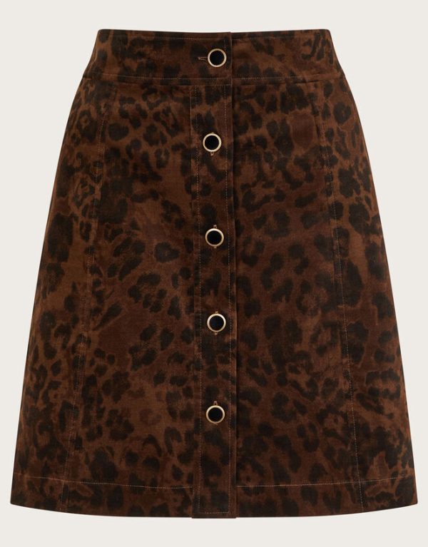 Monsoon Aida Leopard Print Button Mini Skirt Brown - Image 6