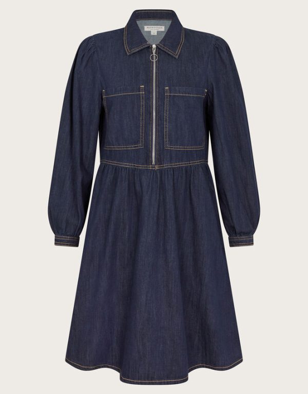 Monsoon Adeena Denim Mini Shirt Dress Blue - Image 6