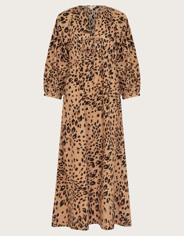 Monsoon Raife Leopard Print Tie Midi Dress Natural - Image 6