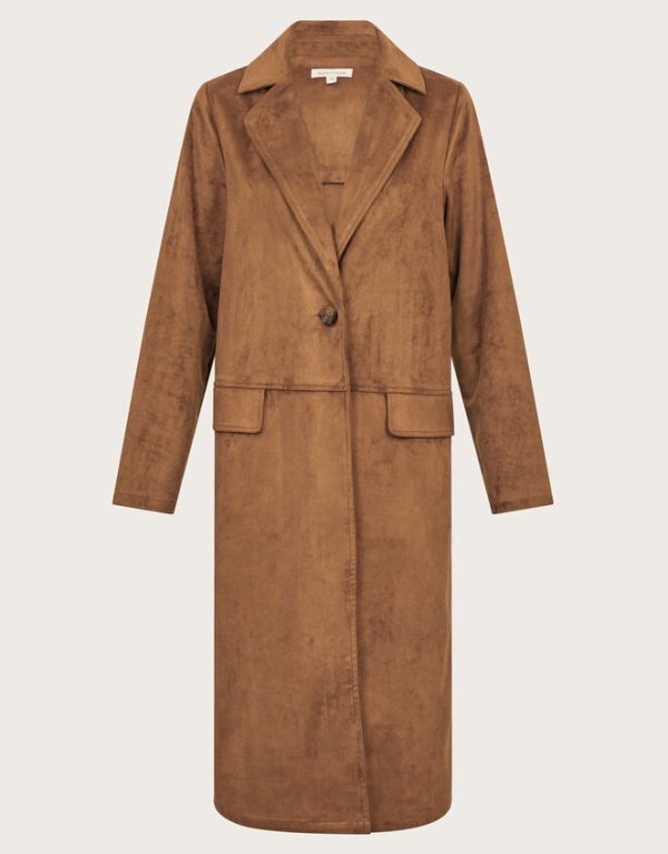 Monsoon Tove Suedette Trench Coat Brown - Image 5