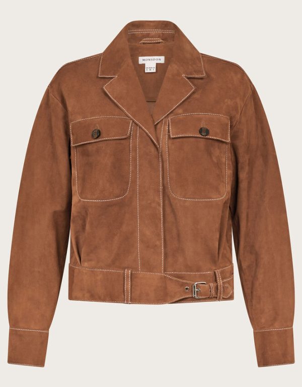 Monsoon Iris Crop Suede Jacket Tan - Image 5