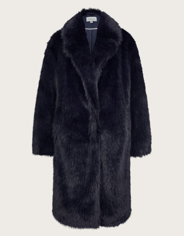 Monsoon Camille Faux Fur Coat Blue - Image 5