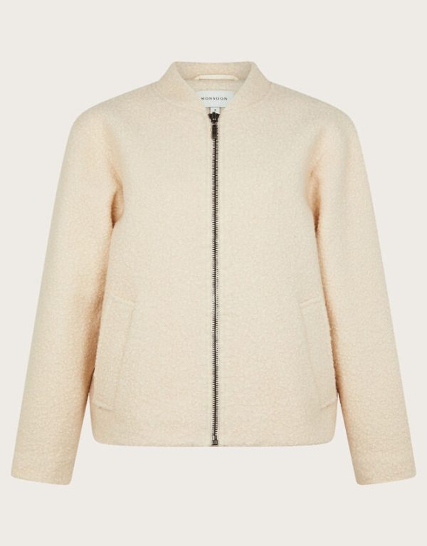 Monsoon Jade Boucle Bomber Jacket Ivory - Image 5