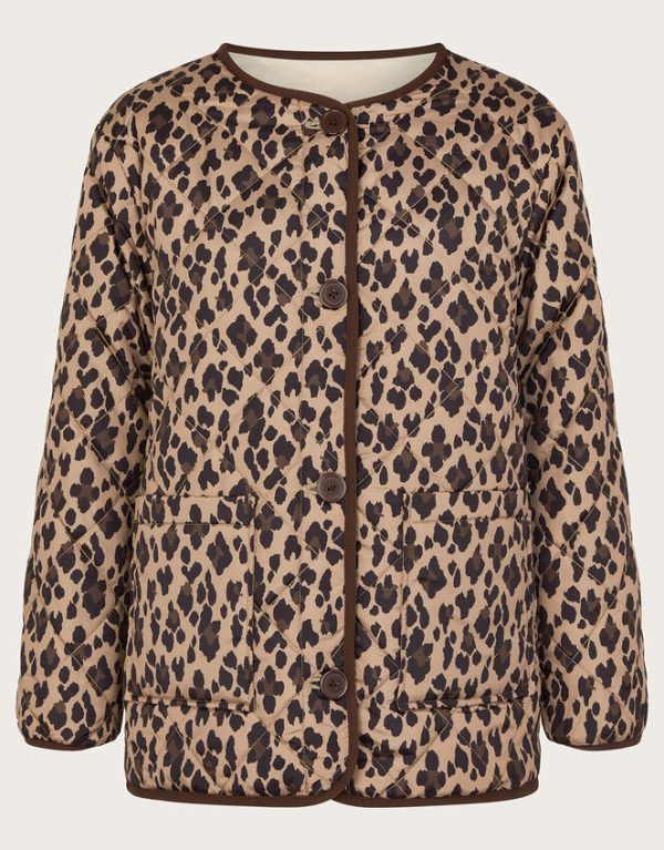 Monsoon Rue Reversible Quilted Leopard Print Jacket Brown - Image 6