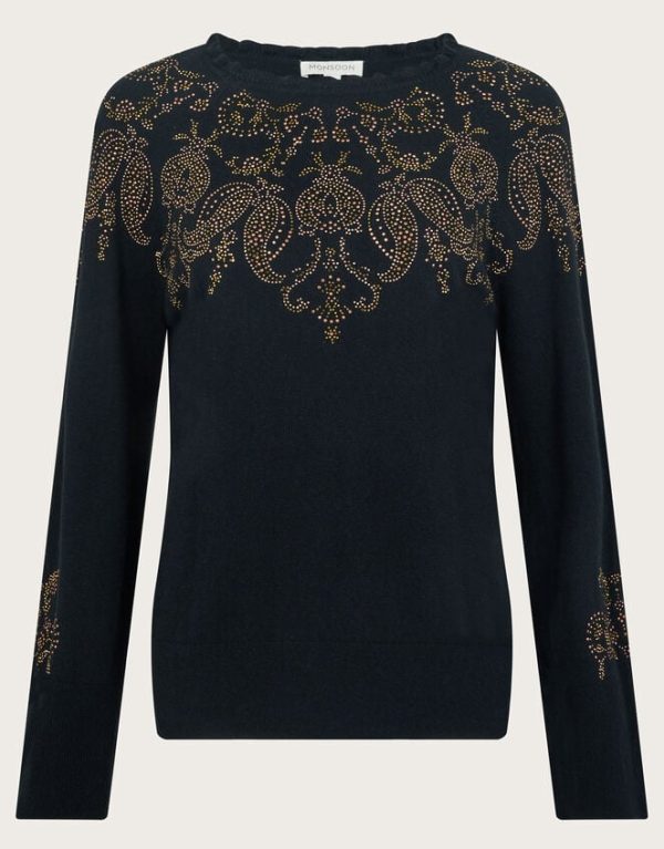 Monsoon Fay Embellished Fair Isle Jumper Black - Image 5