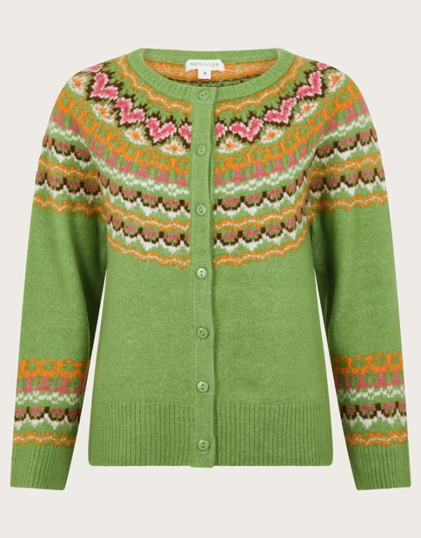 Monsoon Fern Fair Isle Cardigan Green - Image 6