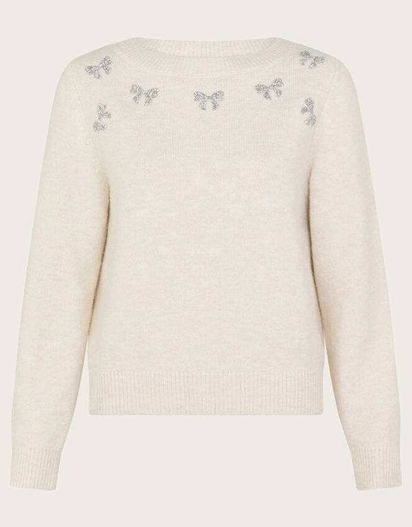 Monsoon Mal Glitter Bow Jumper Ivory - Image 5