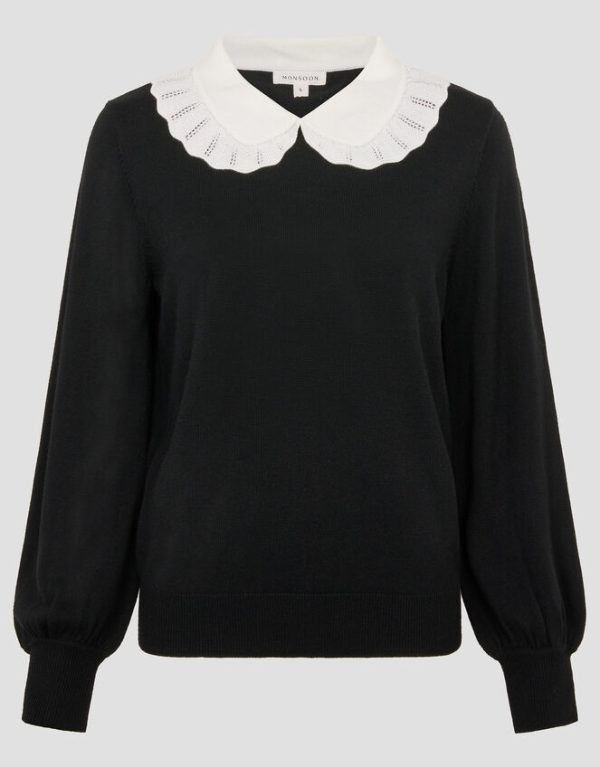 Monsoon Cleo Pointelle Collar Jumper Black - Image 5