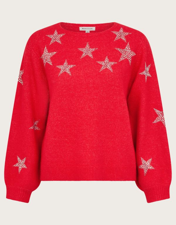 Monsoon Sabrina Embellished Star Jumper Red - Image 6