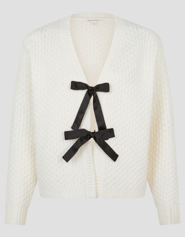 Monsoon Tina Bow Tie Cardigan Ivory - Image 5