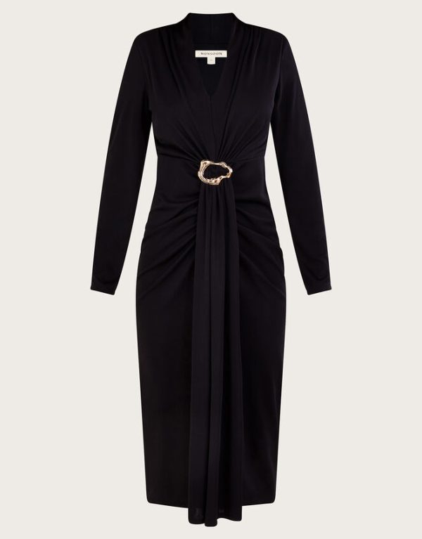 Monsoon Toria Trim Long Sleeve Dress Black - Image 5