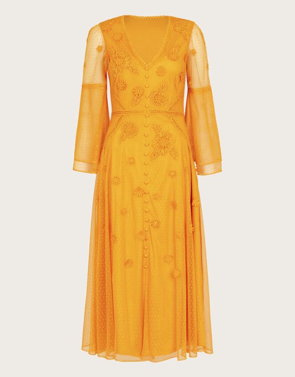 Monsoon Alba Embroidered Tea Dress Yellow - Image 5