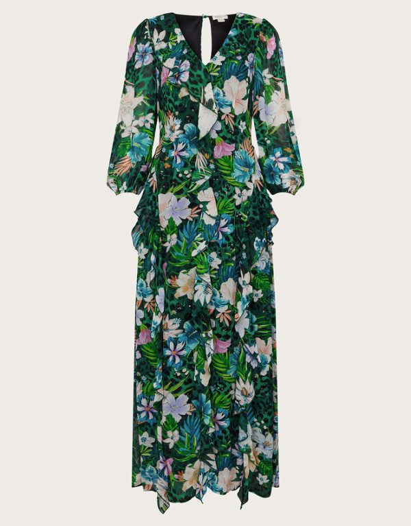 Monsoon Ani Floral Ruffle Dress Green - Image 6