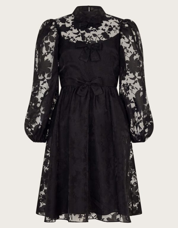 Monsoon Alba Floral Organza Mini Dress Black - Image 5