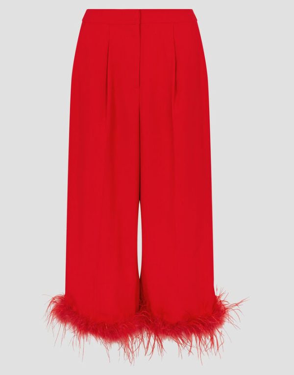 Monsoon Monsoon x Sarah Corbett-Winder Feather Trim Cropped Trousers Red - Image 6