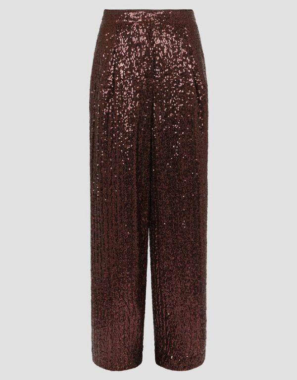 Monsoon Monsoon x Sarah Corbett-Winder Wide Leg Sequin Trousers Bronze - Image 4