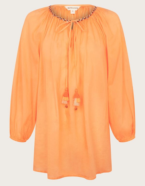 Monsoon Amy Tie Neck Top Orange - Image 5