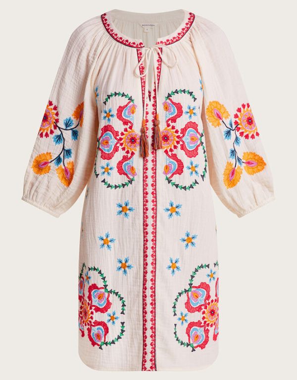 Monsoon Opal Embroidered Kaftan Dress Ivory - Image 5