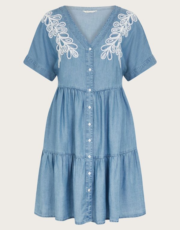 Monsoon Lace Embroidered Dress Blue - Image 6