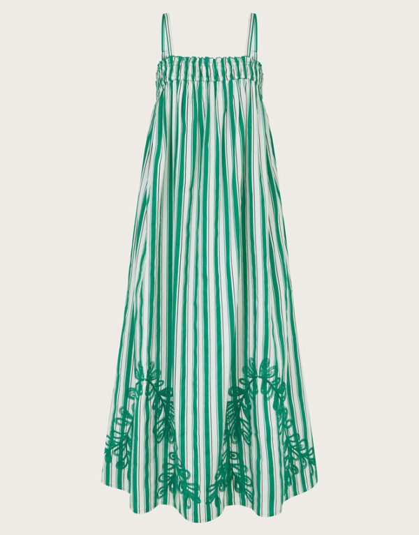 Monsoon Dorita Sleeveless Stripe Embroidered Midi Dress Green - Image 5