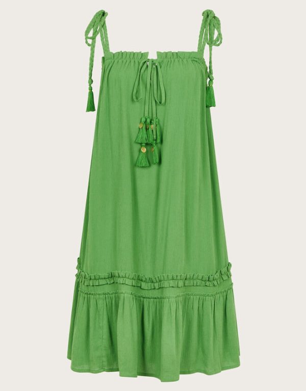 Monsoon Cassie Tie Strap Frill Mini Dress Green - Image 5