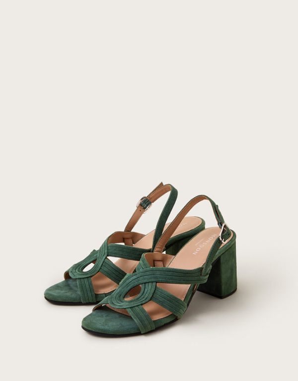 Monsoon Strappy Suede Block Heels Green