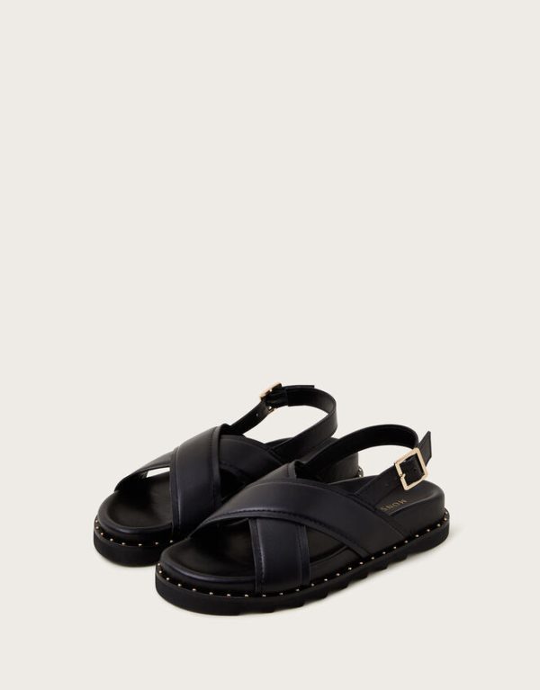 Monsoon Leather Cross-Over Strap Sandals Black - Image 2