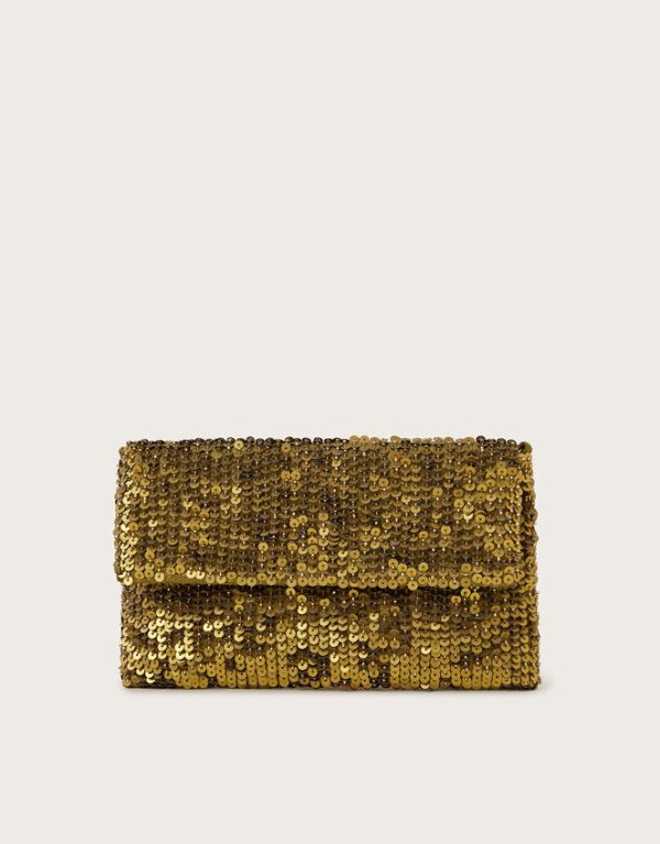 Monsoon Sofia Sequin Clutch Bag Green