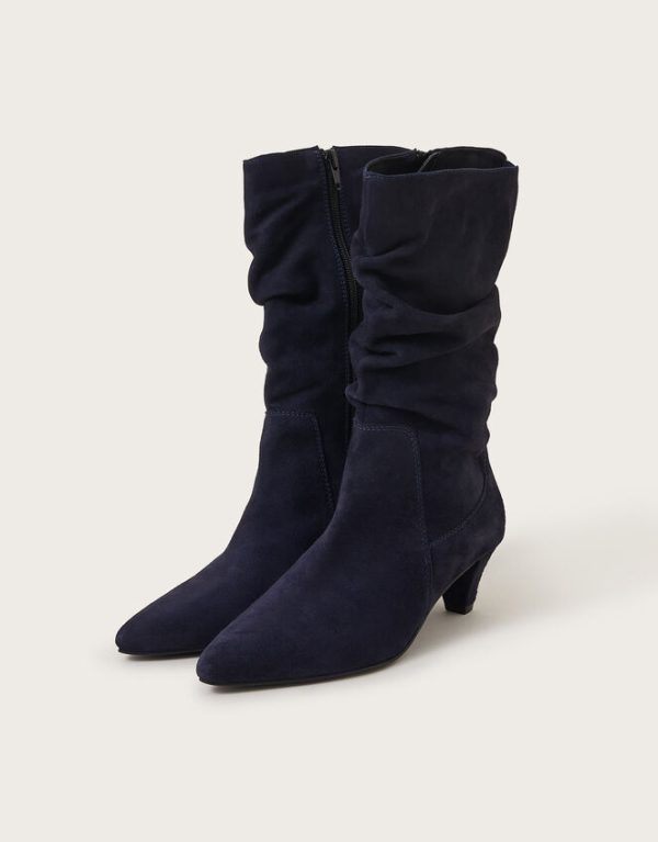 Monsoon Nina Suede Ruched Boots Blue