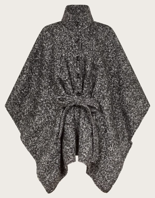 Monsoon Kiri Belted Tweed Poncho Coat - Image 5